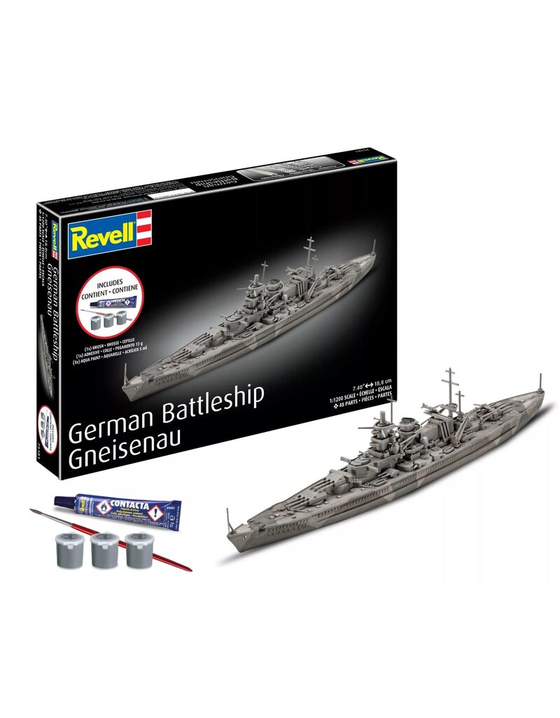 REVELL RMX75181 1/1200 GERMAN BATTLESHIP GNEISENAU PLASTIC MODEL KIT W/PAINT, BRUSH & CEMENT