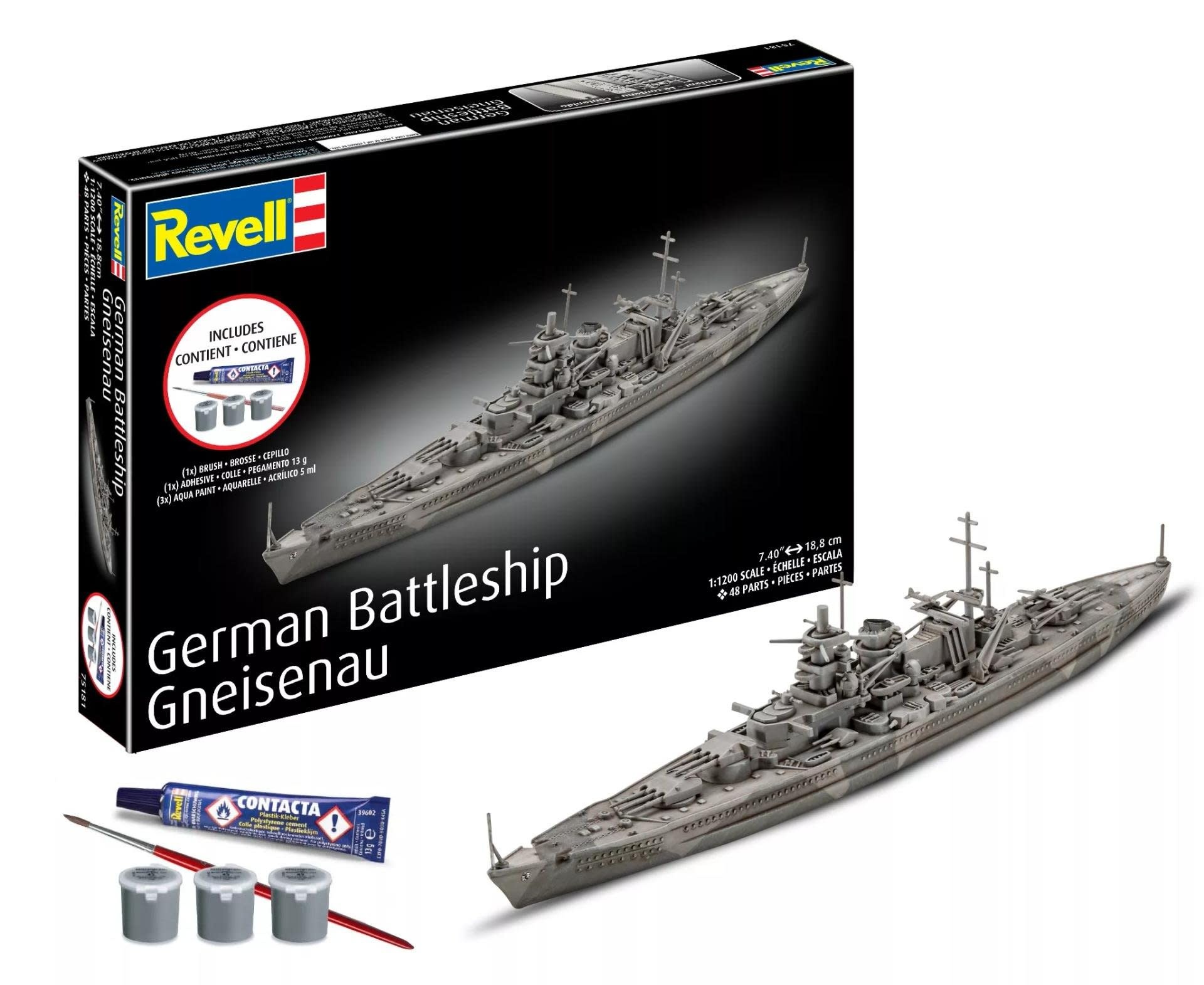 RMX75181 1/1200 GERMAN BATTLESHIP GNEISENAU PLASTIC MODEL KIT W/PAINT, BRUSH & CEMENT