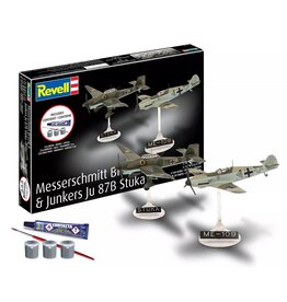 REVELL RMX73770 1/144 MESSERSCHMITT BF109E & JUNKERS JU 87B STUKA PLASTIC MODEL KIT W/PAINT, BRUSH & CEMENT