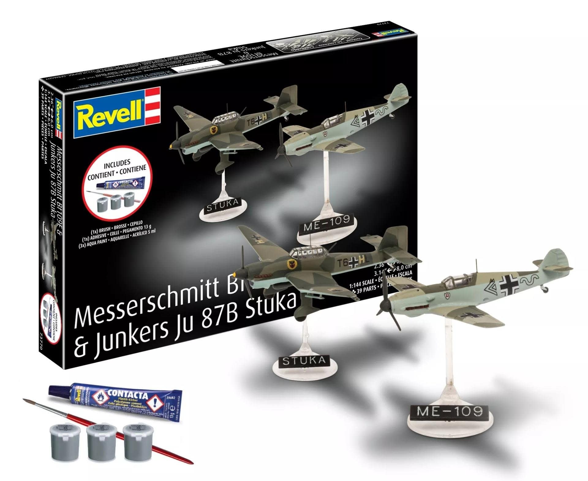 RMX73770 1/144 MESSERSCHMITT BF109E & JUNKERS JU 87B STUKA PLASTIC MODEL KIT W/PAINT, BRUSH & CEMENT
