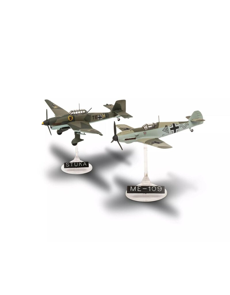 REVELL RMX73770 1/144 MESSERSCHMITT BF109E & JUNKERS JU 87B STUKA PLASTIC MODEL KIT W/PAINT, BRUSH & CEMENT
