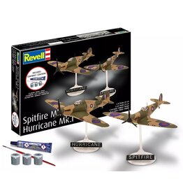 REVELL RMX73771 1/144 SPITFIRE MK.IA & HURRICANE MK.I PLASTIC MODEL KIT W/PAINT, BRUSH & CEMENT