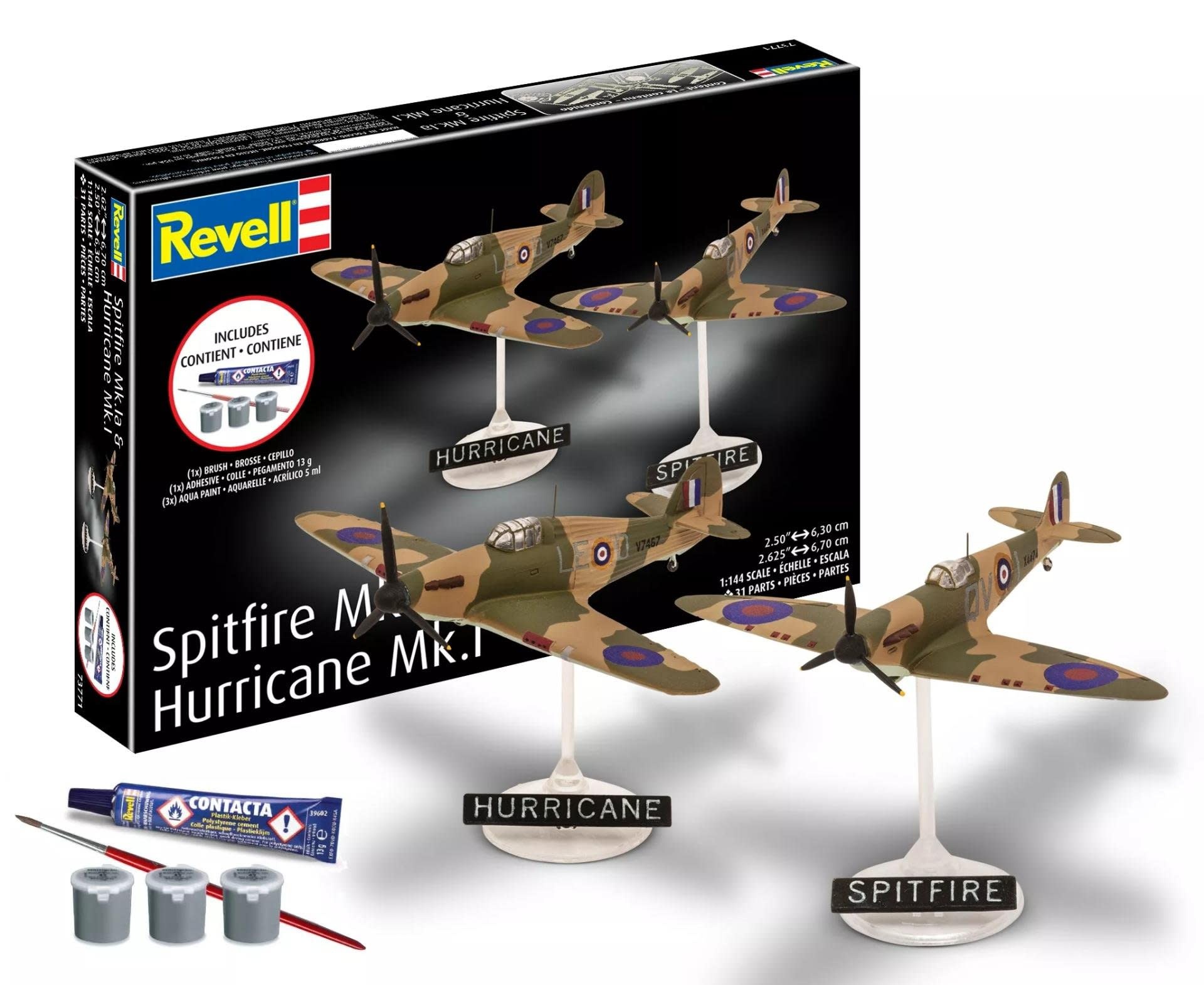 RMX73771 1/144 SPITFIRE MK.IA & HURRICANE MK.I PLASTIC MODEL KIT W/PAINT, BRUSH & CEMENT