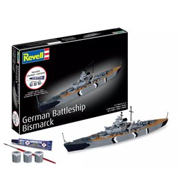 REVELL RMX75802 1/1200 GERMAN BATTLESHIP BISMARCK PLASTIC MODEL KIT W/PAINT, BRUSH & CEMENT