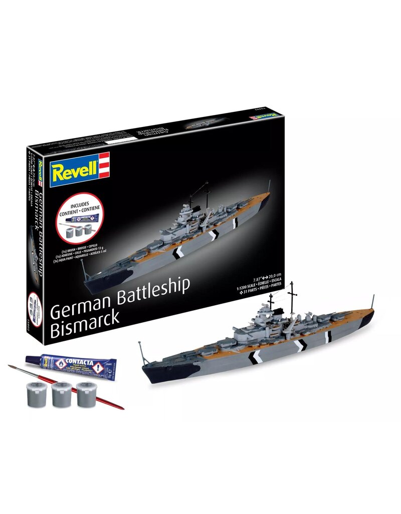 REVELL RMX75802 1/1200 GERMAN BATTLESHIP BISMARCK PLASTIC MODEL KIT W/PAINT, BRUSH & CEMENT