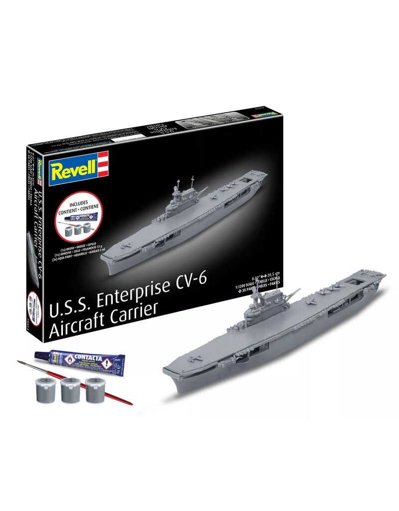 REVELL RMX75824 1/1200 USS ENTERPRISE CV-6 AIRCRAFT CARRIER PLASTIC MODEL KIT W/PAINT, BRUSH & CEMENT