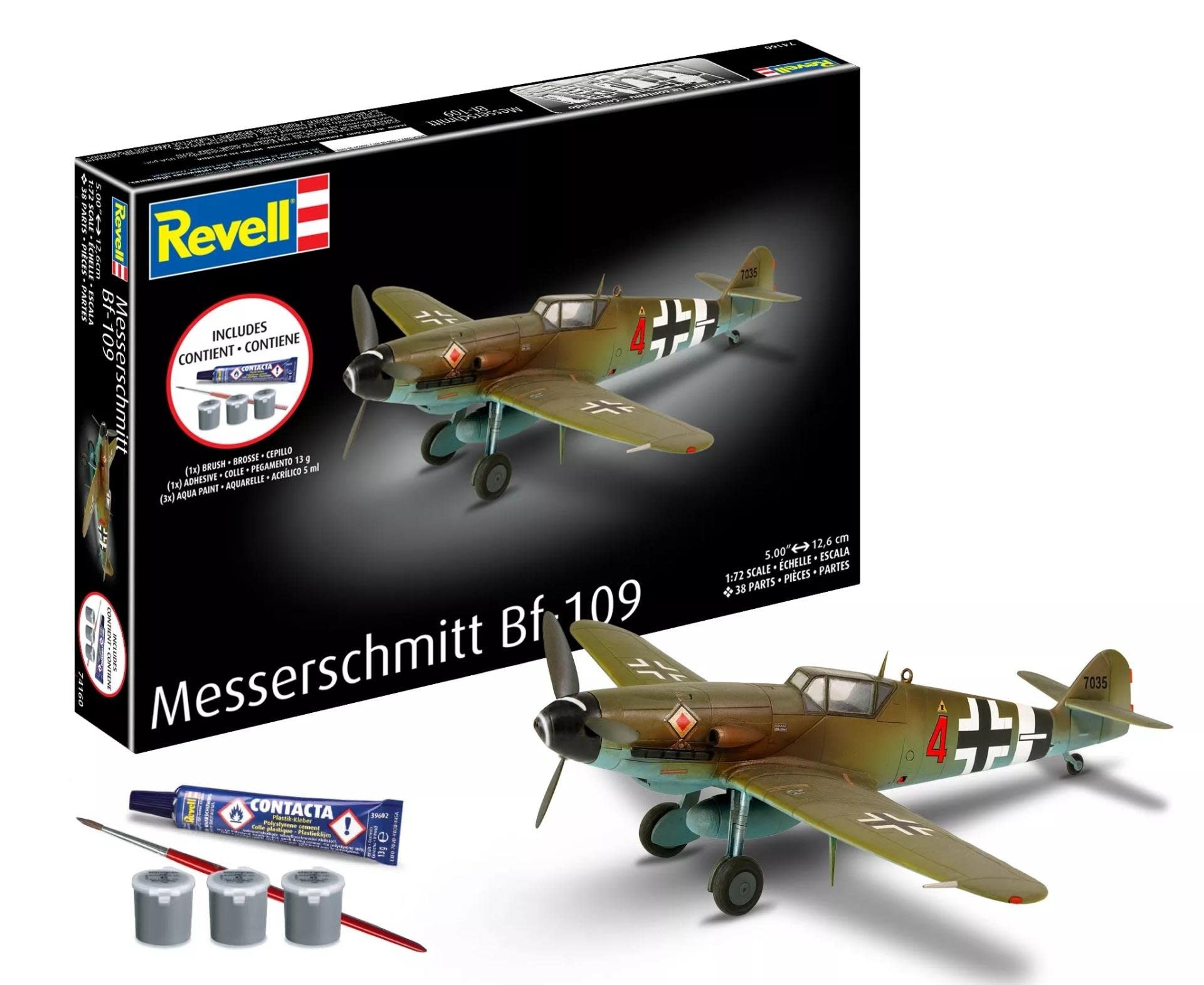 RMX74160 1/72 MESSERSCHMITT BF-109 PLASTIC MODEL KIT W/PAINT, BRUSH & CEMENT