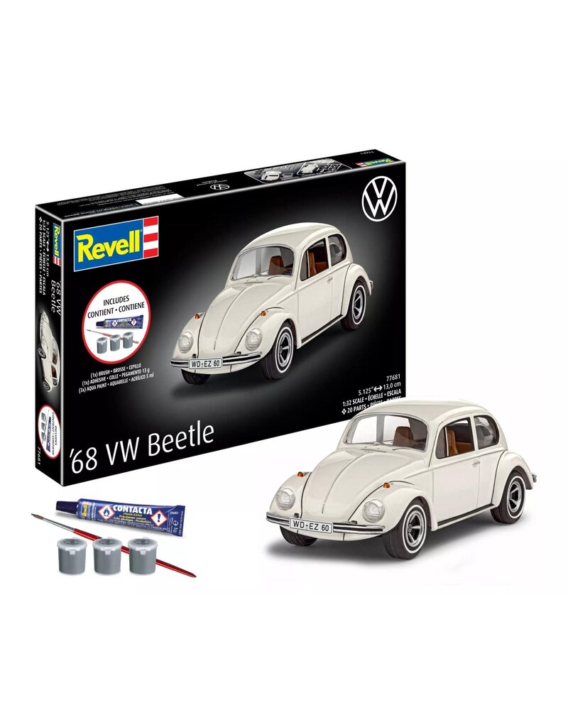 REVELL RMX77681 1/32 1968 VOLKSWAGEN BEETLE PLASTIC MODEL KIT W/PAINT, BRUSH & CEMENT