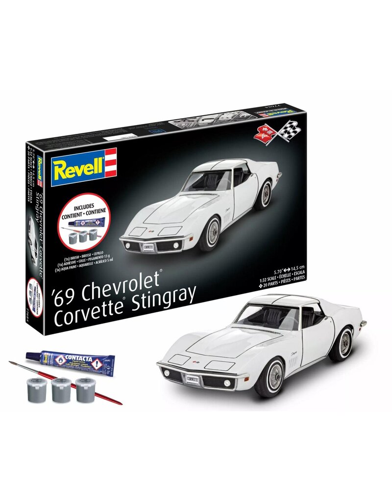 REVELL RMX77684 1/32 1969 CHEVROLET CORVETTE STINGRAY PLASTIC MODEL KIT W/PAINT, BRUSH & CEMENT