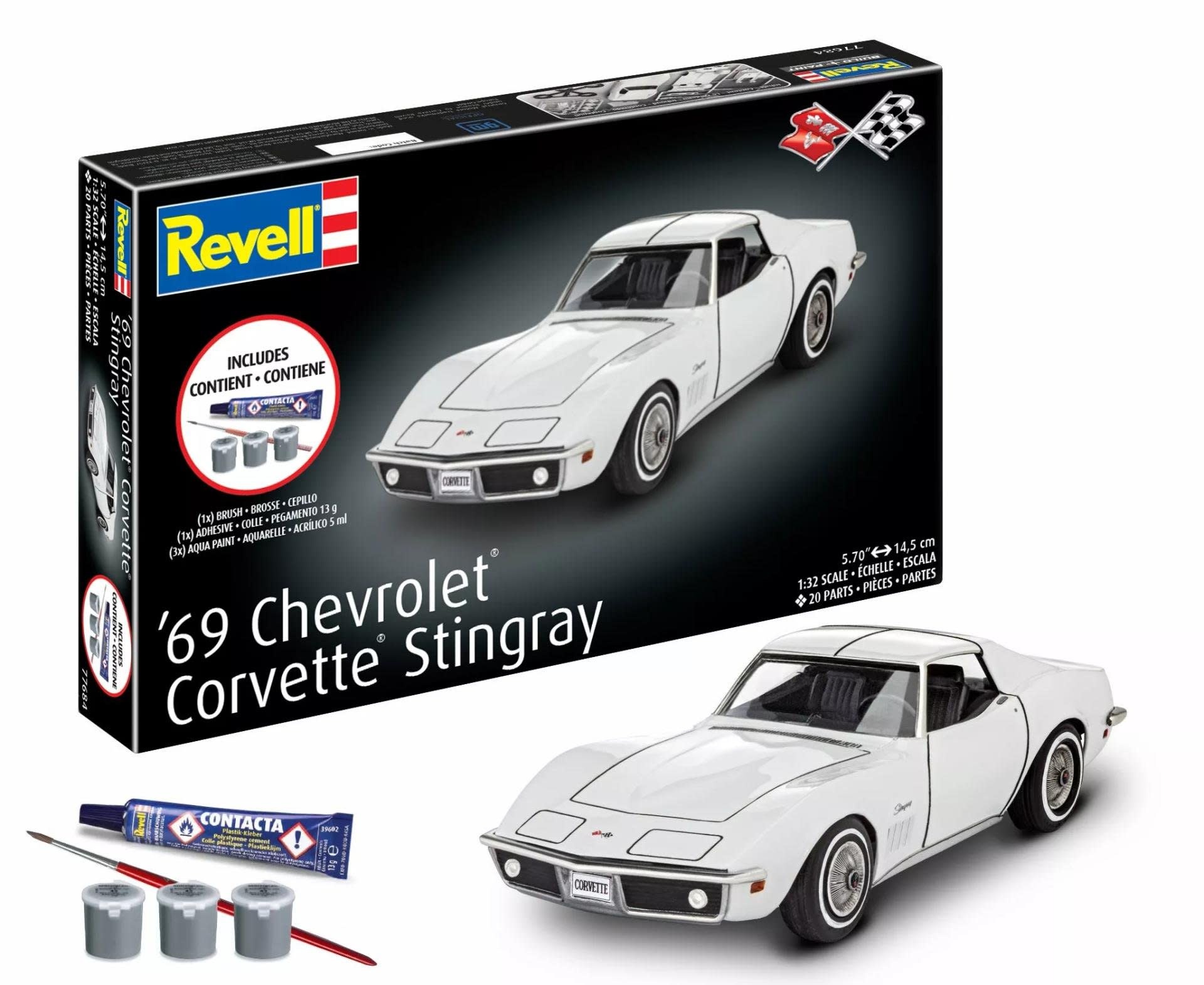 RMX77684 1/32 1969 CHEVROLET CORVETTE STINGRAY PLASTIC MODEL KIT W/PAINT, BRUSH & CEMENT