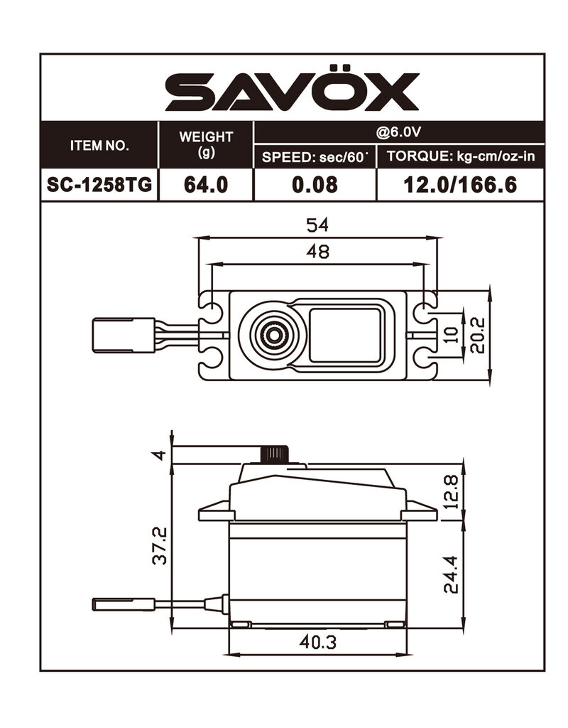 SAVOX SAVSC1258TG-BE BLACK EDITION STANDARD SIZE CORELESS DIGITAL SERVO .08/166