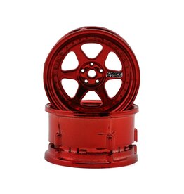DS RACING DSC-DE-233 DRIFT ELMENT 6 SPOLE DRIFT WHEELS (RED CHROME) (2) (ADJUSTABLE OFFSET) W/12MM HEX