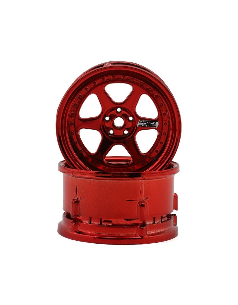 DS RACING DSC-DE-233 DRIFT ELMENT 6 SPOLE DRIFT WHEELS (RED CHROME) (2) (ADJUSTABLE OFFSET) W/12MM HEX