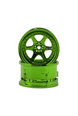 DS RACING DSC-DE-232 DRIFT ELEMENT 6 SPOKE DRIFT WHEELS (GREEN CHROME) (2) (ADJUSTABLE OFFSET) W/12MM HEX