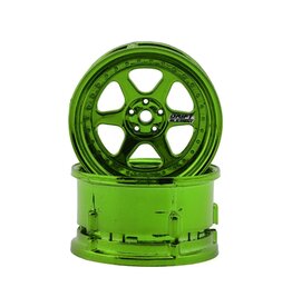 DS RACING DSC-DE-232 DRIFT ELEMENT 6 SPOKE DRIFT WHEELS (GREEN CHROME) (2) (ADJUSTABLE OFFSET) W/12MM HEX