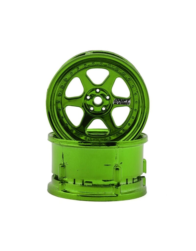 DS RACING DSC-DE-232 DRIFT ELEMENT 6 SPOKE DRIFT WHEELS (GREEN CHROME) (2) (ADJUSTABLE OFFSET) W/12MM HEX