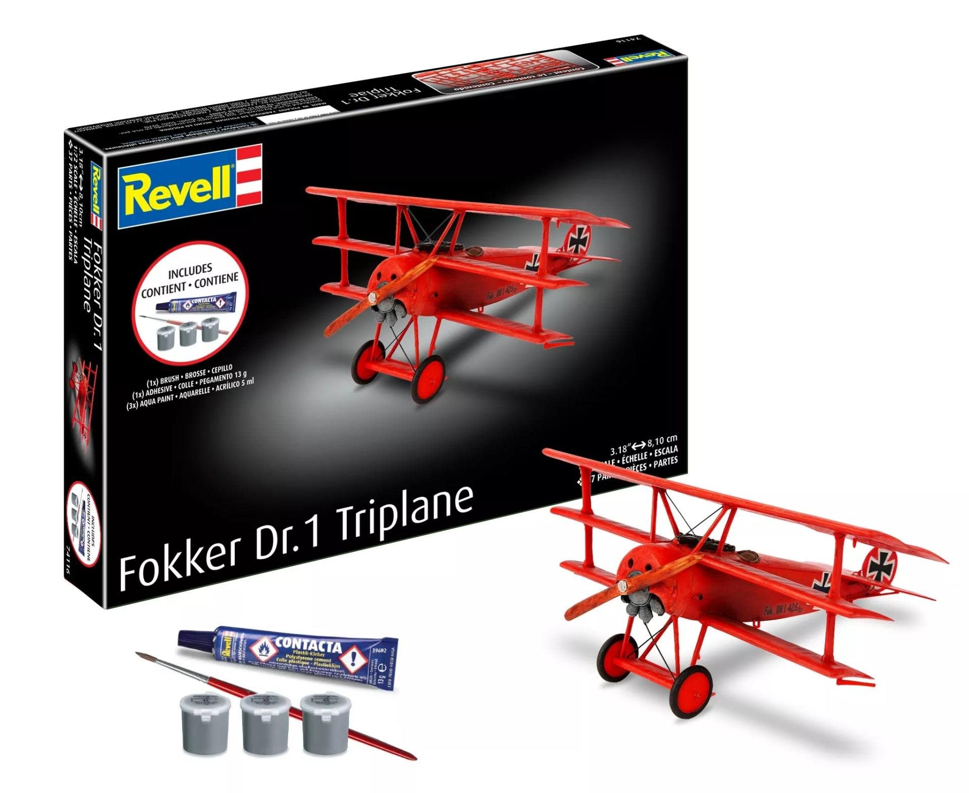 RMX74116 1/72 FOKKER DR.1 TRIPLANE PLASTIC MODEL KIT W/PAINT, BRUSH & CEMENT