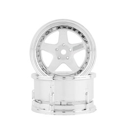 DS RACING DSC-DE-010 ELEMENT 5 SPOKE DRIFT WHEELS WHITE FACE CHROME LIP (2)