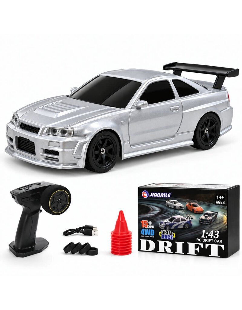 JIABAILE JBE13340 1/43 SCALE DRIFT CAR W/ GYRO SILVER