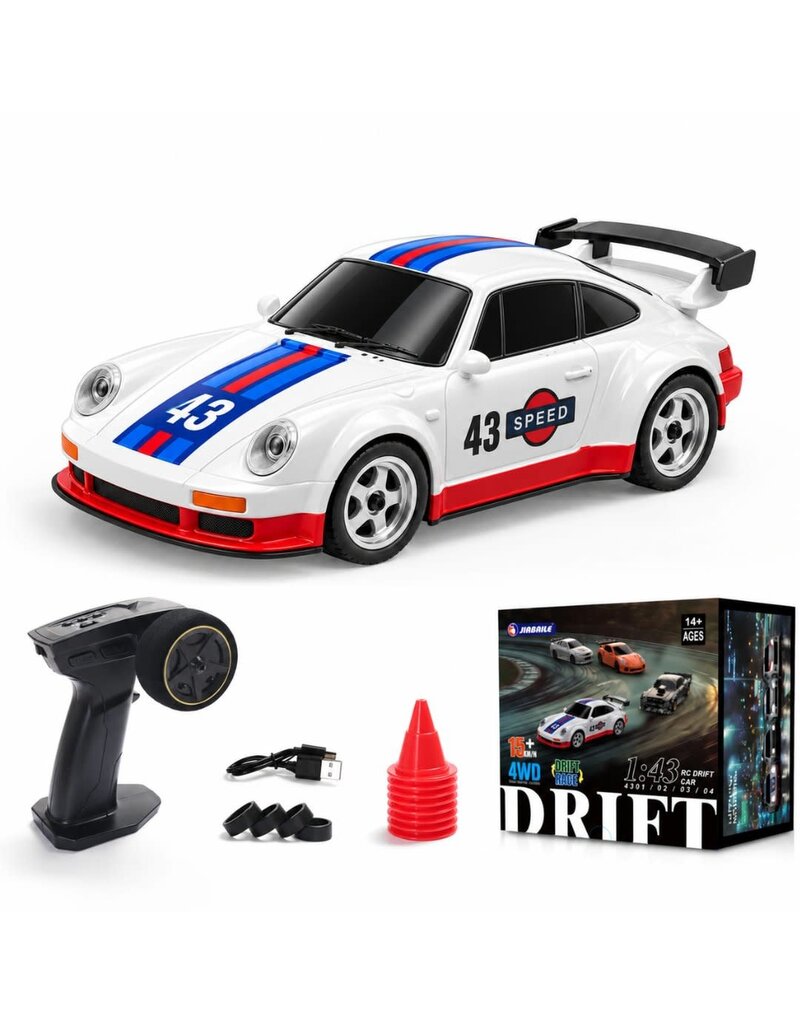 JIABAILE JBE13345 1/43 SCALE DRIFT CAR W/ GYRO WHITE RED