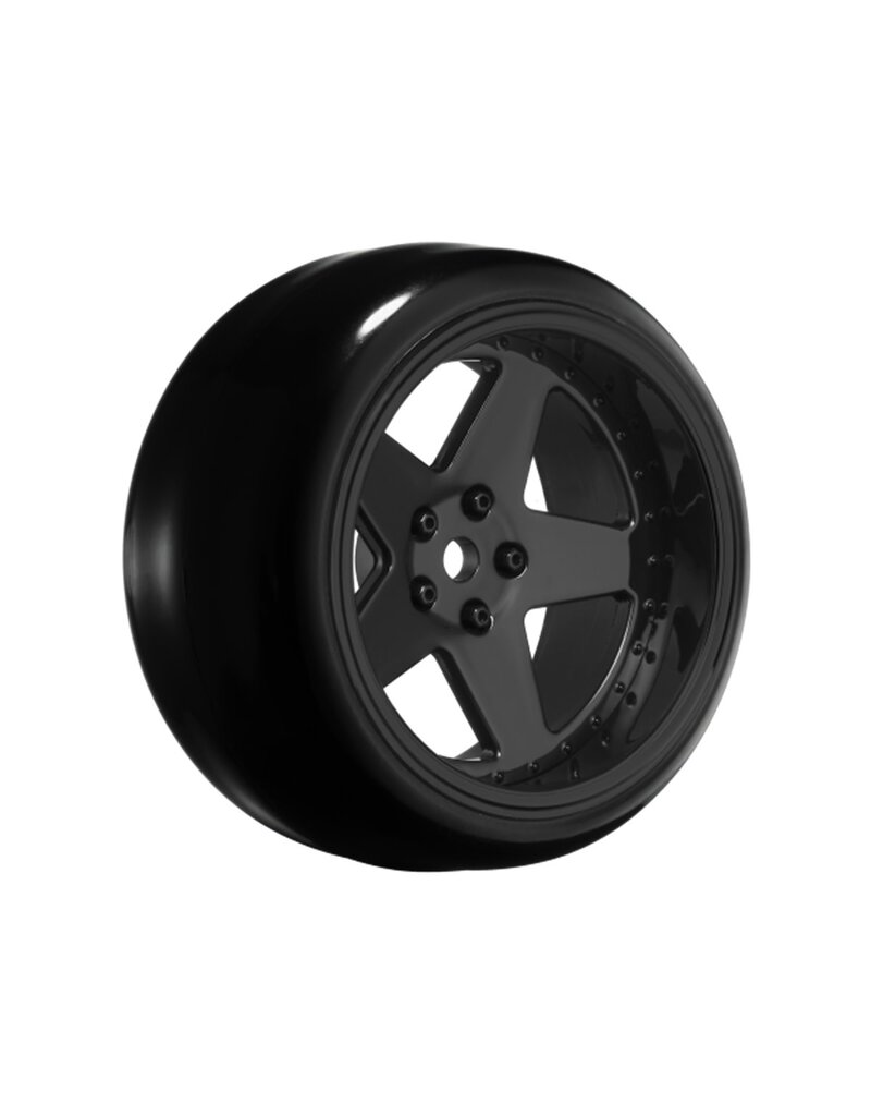 LOUISE LOULNHA565T 5 SPOKE GLOSS BLACK 1/10 WHEEL MOUNTED DRIFT TIRE, 2, 4, 6, 8MM OFFSET, 12MM HEX, 4PCS