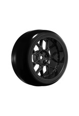 LOUISE LOULNHA566T 14 SPOKE GLOSS BLACK 1/10 WHEEL MOUNTED DRIFT TIRE, 2, 4, 6, 8MM OFFSET, 12MM HEX, 4PCS