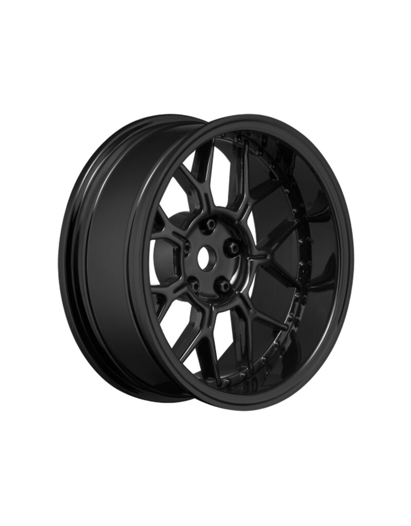 LOUISE LOULNHA566T 14 SPOKE GLOSS BLACK 1/10 WHEEL MOUNTED DRIFT TIRE, 2, 4, 6, 8MM OFFSET, 12MM HEX, 4PCS