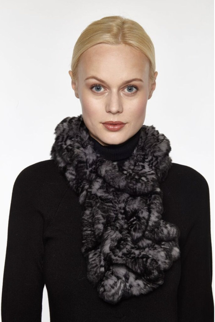 Linda Richards RX-39Rex Ruffle Scarf Charcoal/Black Multi