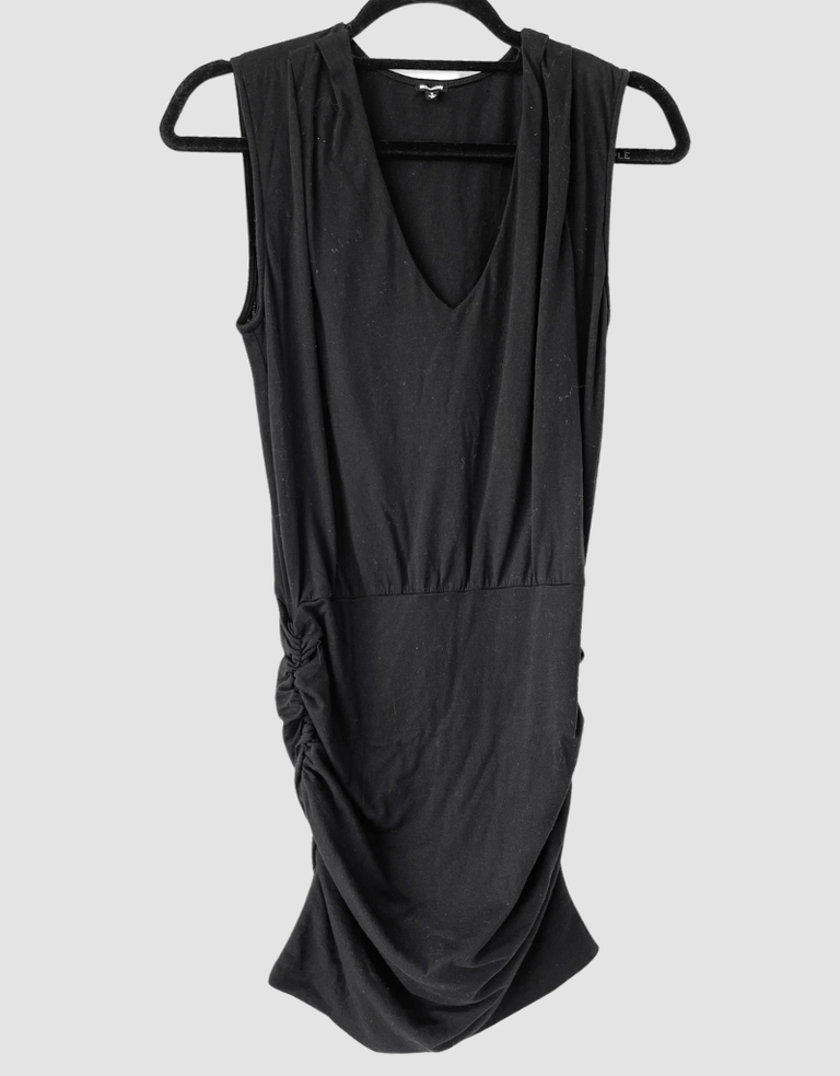 Monrow Tucked Shoulder V Neck Shirred Dress Black S21