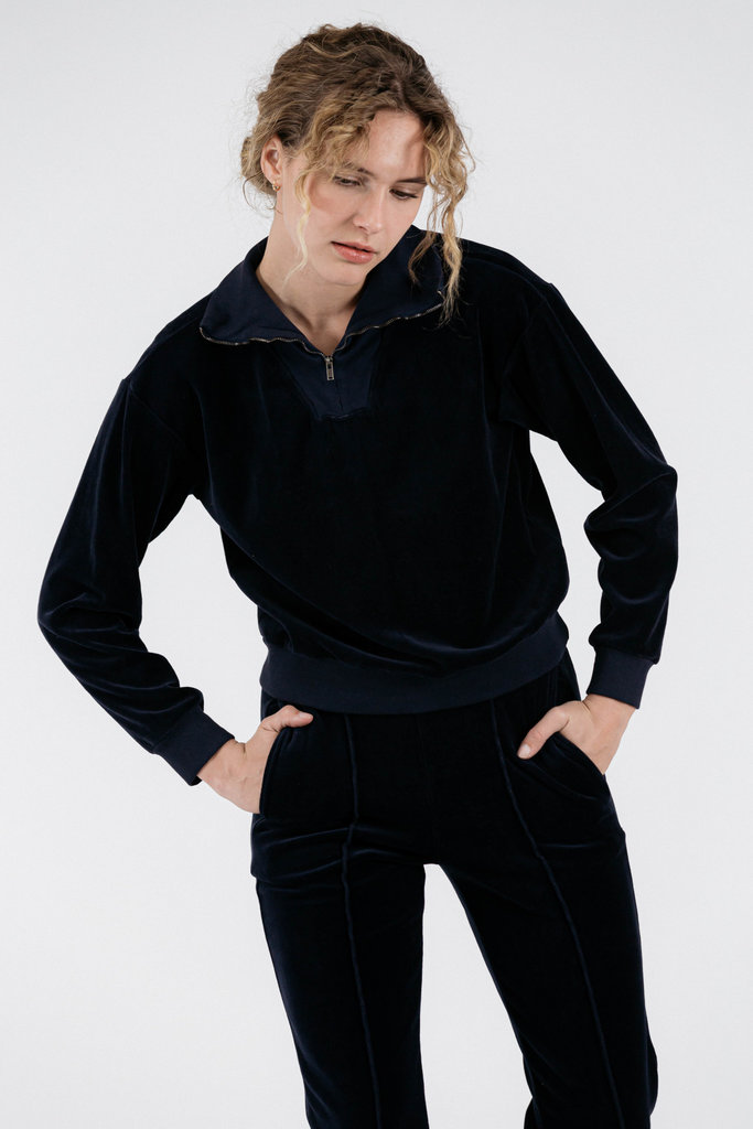 Velour Half-Zip Cropped Pullover The 