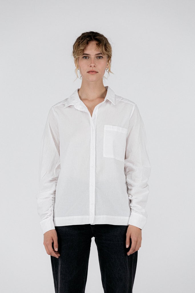 Stateside Poplin Smocked-Sleeve Cropped Shirt White H21