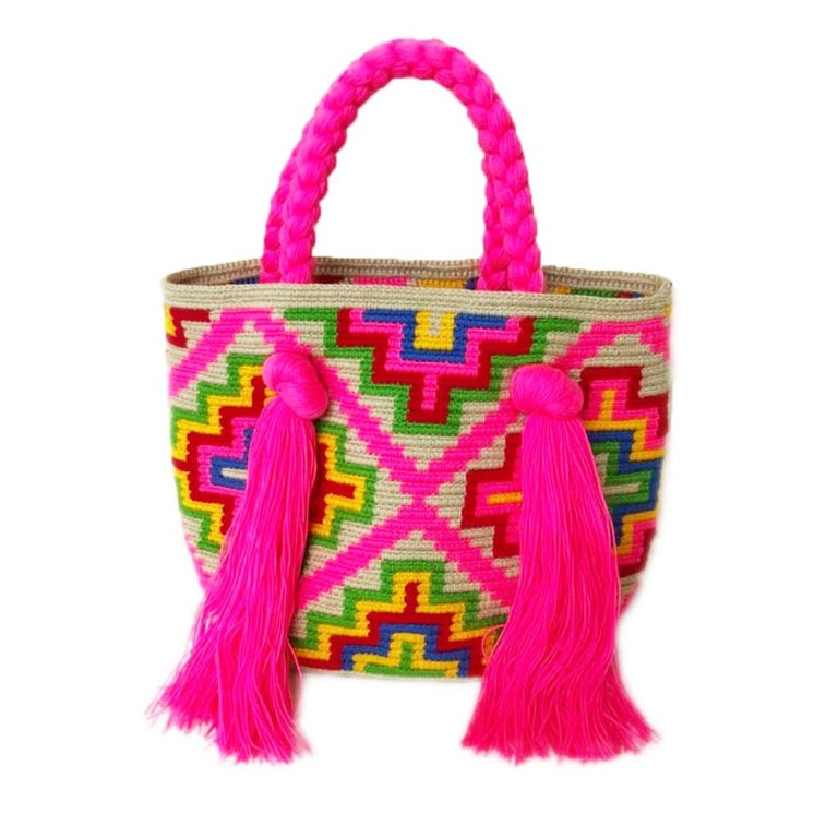 Le Pom Pom Pink & Rainbow Mini Tassel Bag