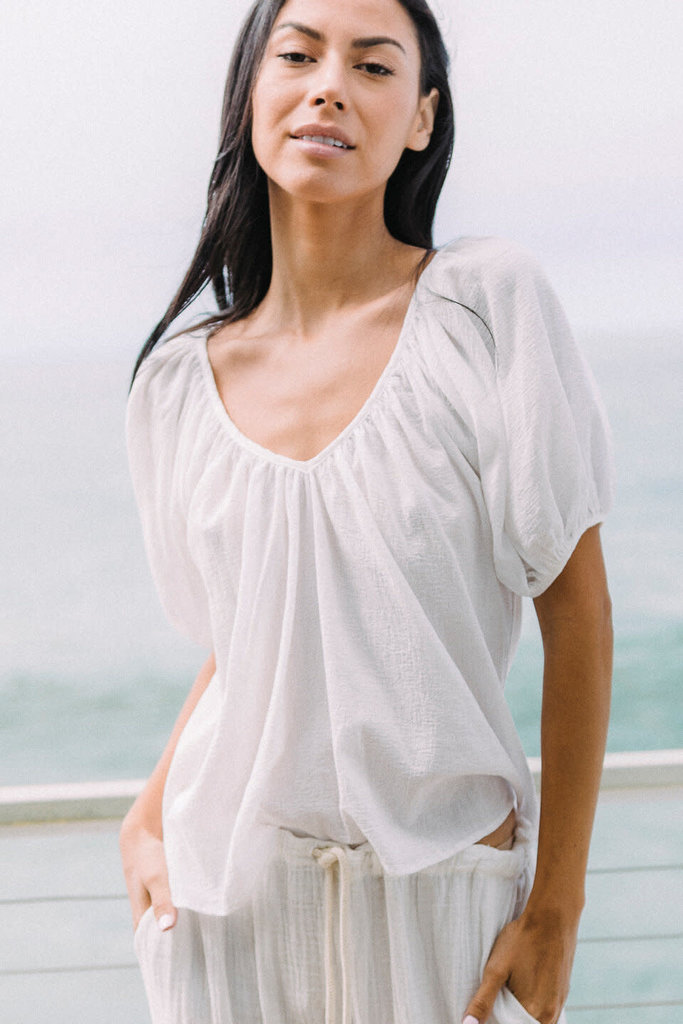 9 Seed Temescal Puff Sleeve Popover Top White R22
