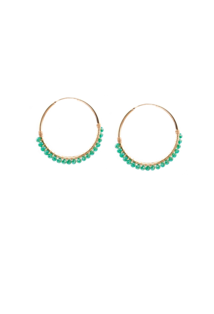 Marlyn Schiff 2284E Gold Turquoise 1 1/4" Hoops with Crystals