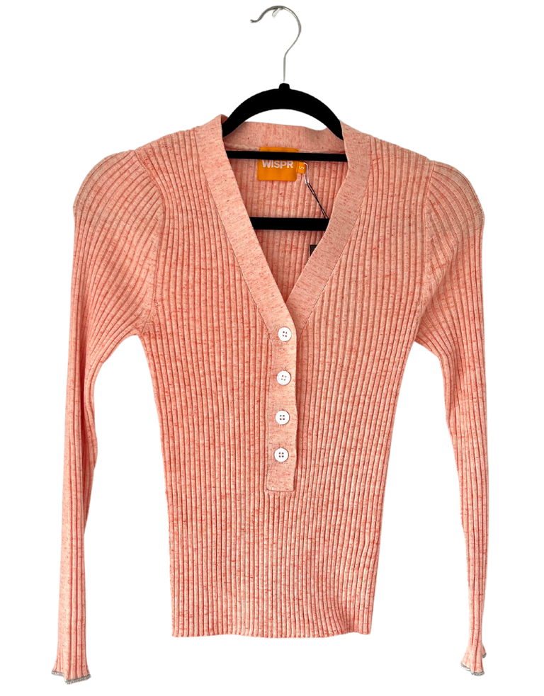 Brodie Skinny Rib Button V Coral Silver Tipping S22