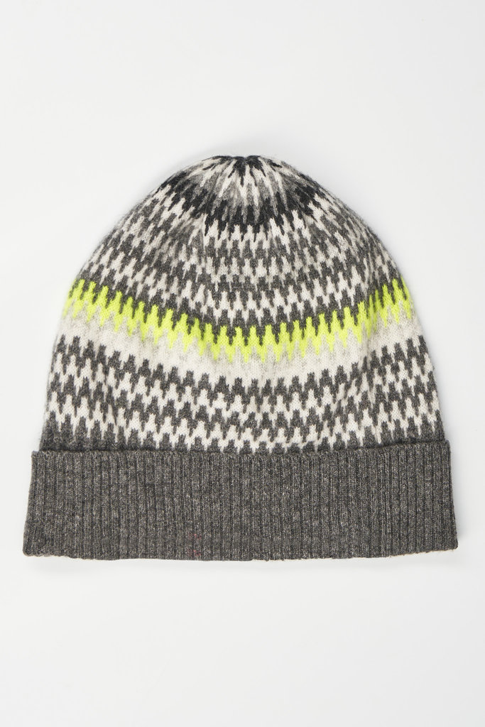 Brodie Fairisle Beanie Derby Grey Black Charcoal Yellow F22