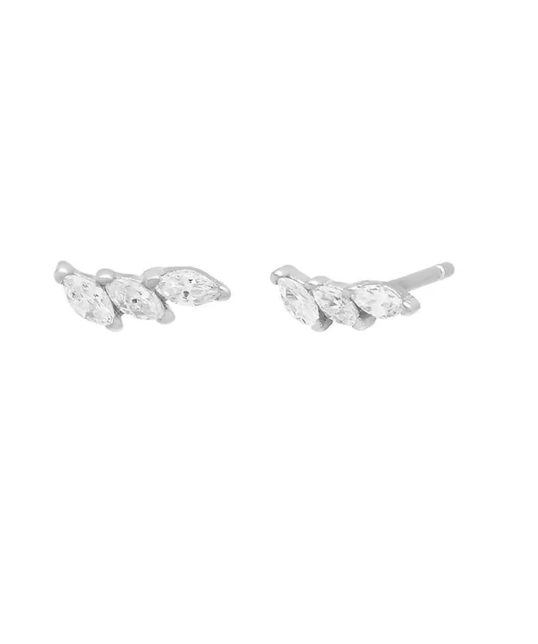 Adina Eden E01191-SIL-PAIR-844 Tiny Curved Marquise Bar Stud Earring Silver