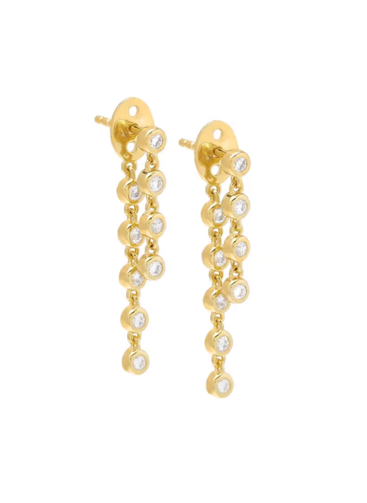 I Am More Jewels E07219GLD-974 Double Bezel Chain Drop Stud Earring Gold