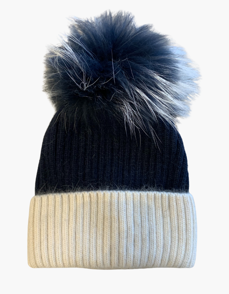 Linda Richards HA-68 Two-Tone Knit Hat Navy/White