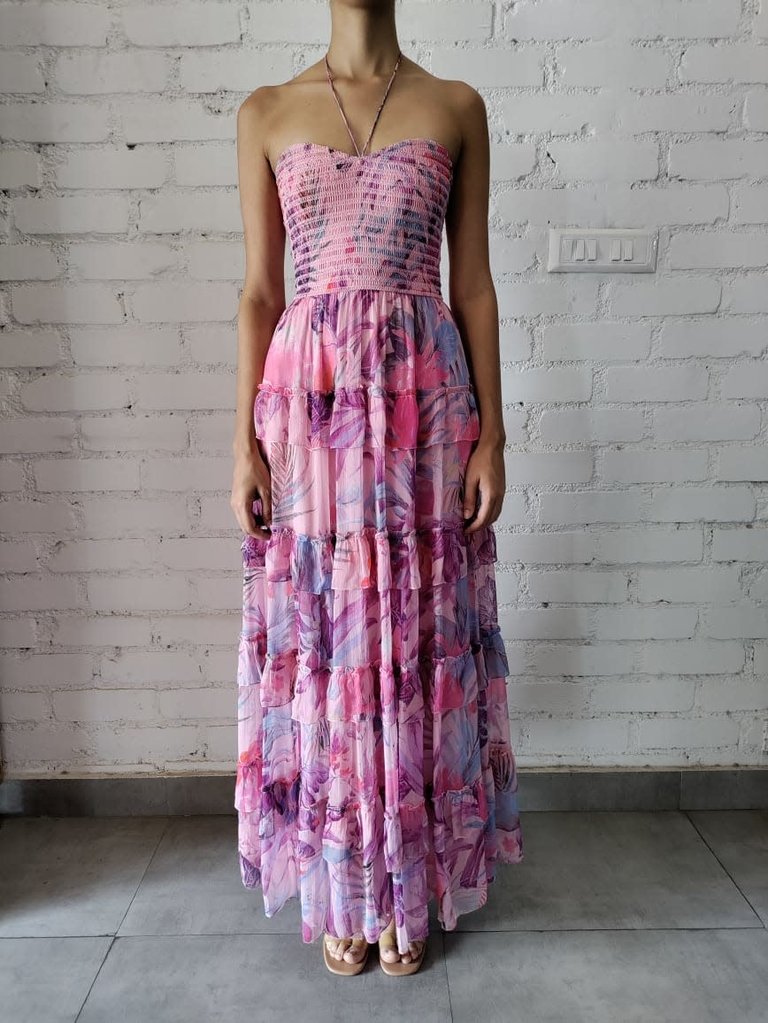 Rococo Long Dress Pink and Purple Tropical R23