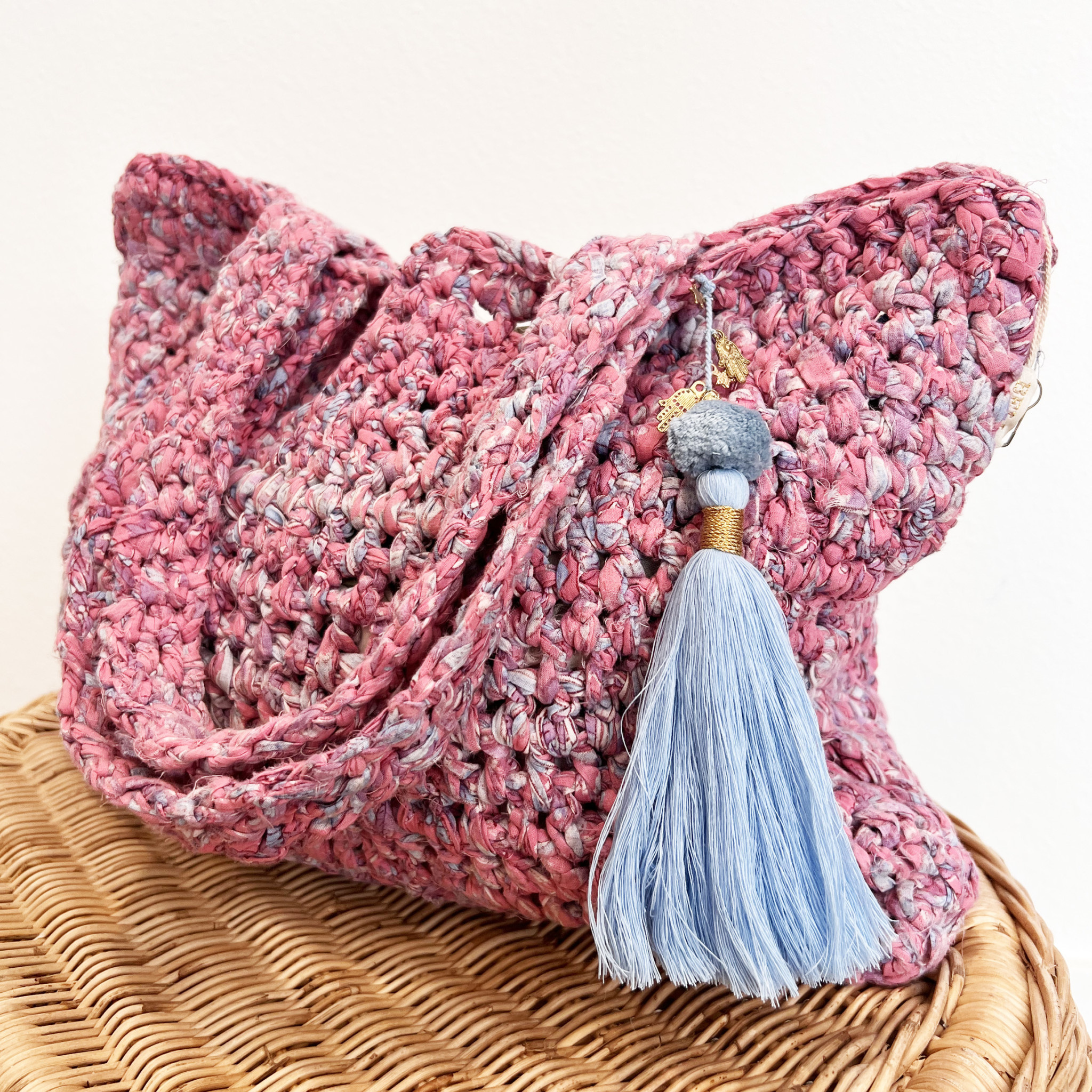 Crochet Bag Pink purple Floral R23