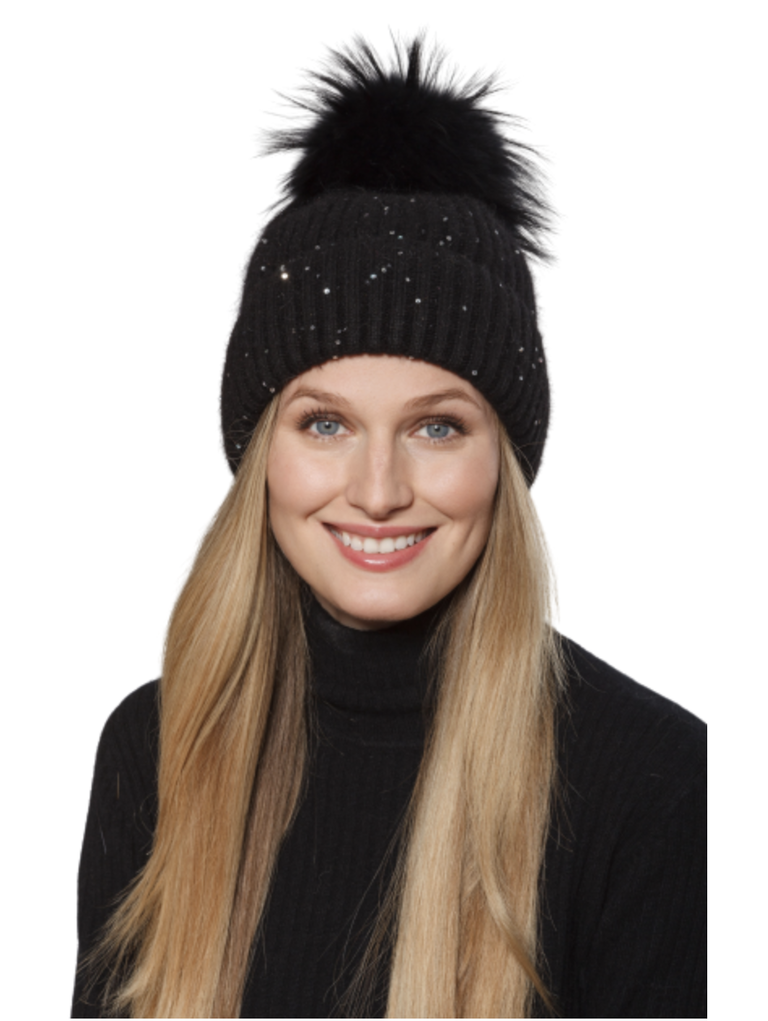 Linda Richards HA-62SEQ Mohair Wool Hat Sequin Detail Black