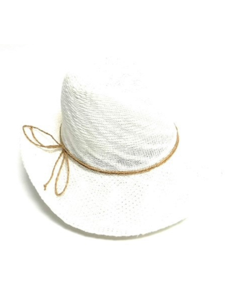 Shihreen 17S-0680X White Cotton Blend Fedora Turn Brim Hat Straw Tie 23