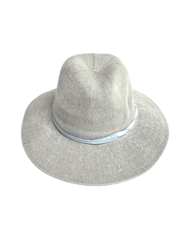 Shihreen 20S-0277 Grey Knit Fedora Hat with Braided Faux Leather Band 23