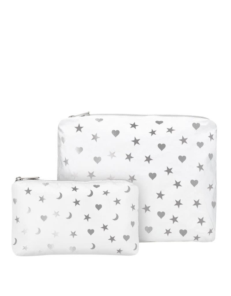 Hi Love Travel Shimmer White with Heart, Moon and Stars  - 2 Set