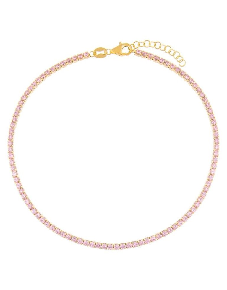 Adina Eden A55537-PNK-2MM-588 Thin Colored Tennis Anklet Sapphire Pink