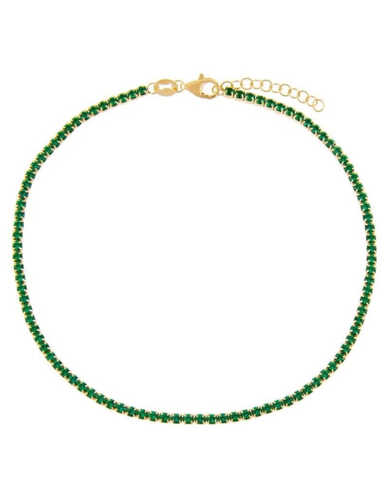 I Am More Jewels A55537-GRN-2MM-588 Thin Colored Tennis Anklet Emerald Green