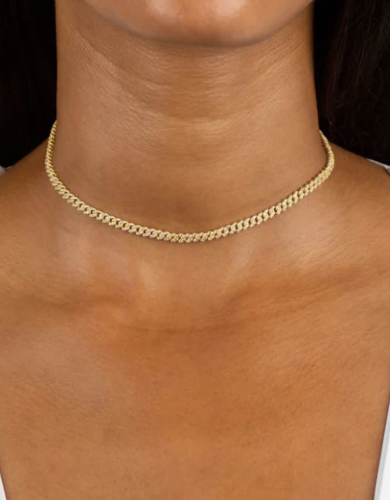 I Am More Jewels N37502-GLD-484 Baby Pave Cuban Link Choker Gold