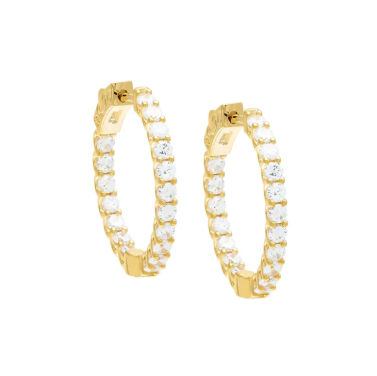 I Am More Jewels E18709-GLD-25MM-698 CZ Thin Round Hoop Earrings Gold