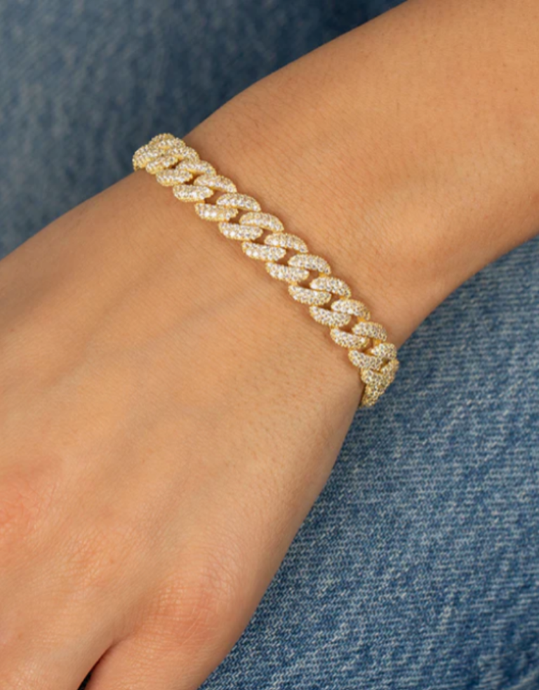 I Am More Jewels B85921-GLD-605 Pave Chain Link Toggle Bracelet Gold